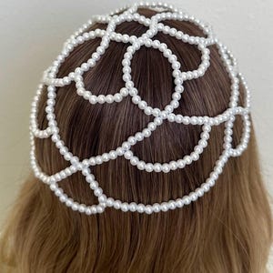 1920s Beaded Pearl Juliet Cap - Handmade Gatsby Art Deco Flapper Headband, Mermaid Core Vintage wedding Bridal hat fancy Headpiece