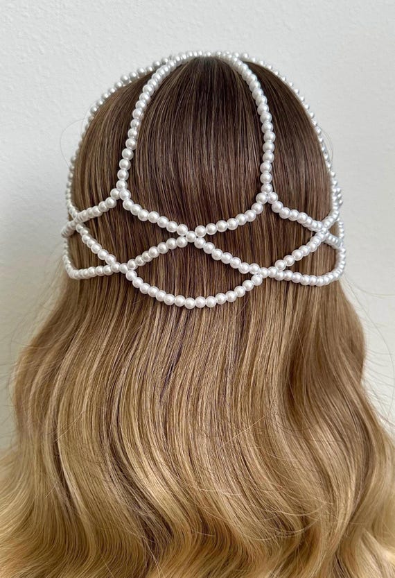 Handmade Pearl Juliet Cap: Art Deco Bridal Headpiece, 1920s 
