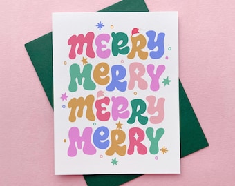 Colorful Merry Lettering Greeting Card  | Holiday Card | Christmas Card | Rainbow | Typography