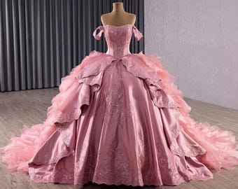 Pink Princess Wedding Gown, Fairytale Corset, Custom Made, fantasy ballgown