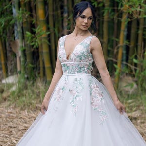 Forest Fairy Wedding Dress, Green Lace Wedding cathedral wedding dress romantic forest wedding dress