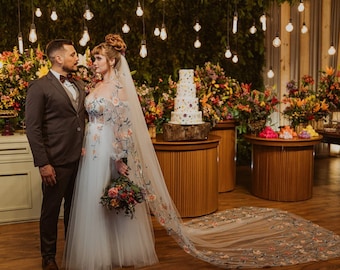 Aline Colorful Lace Wedding Dress, Off the Shoulder Sleeves, Casual Wedding gown, Sweatheart neckline Garden