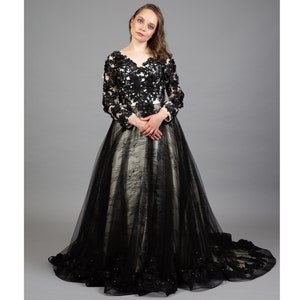 Custom-Made Black Lace Wedding Dress, Gothic Wedding Dress, Bridesmaid Dress, Black Dress for Bridal, Black Wedding Gown