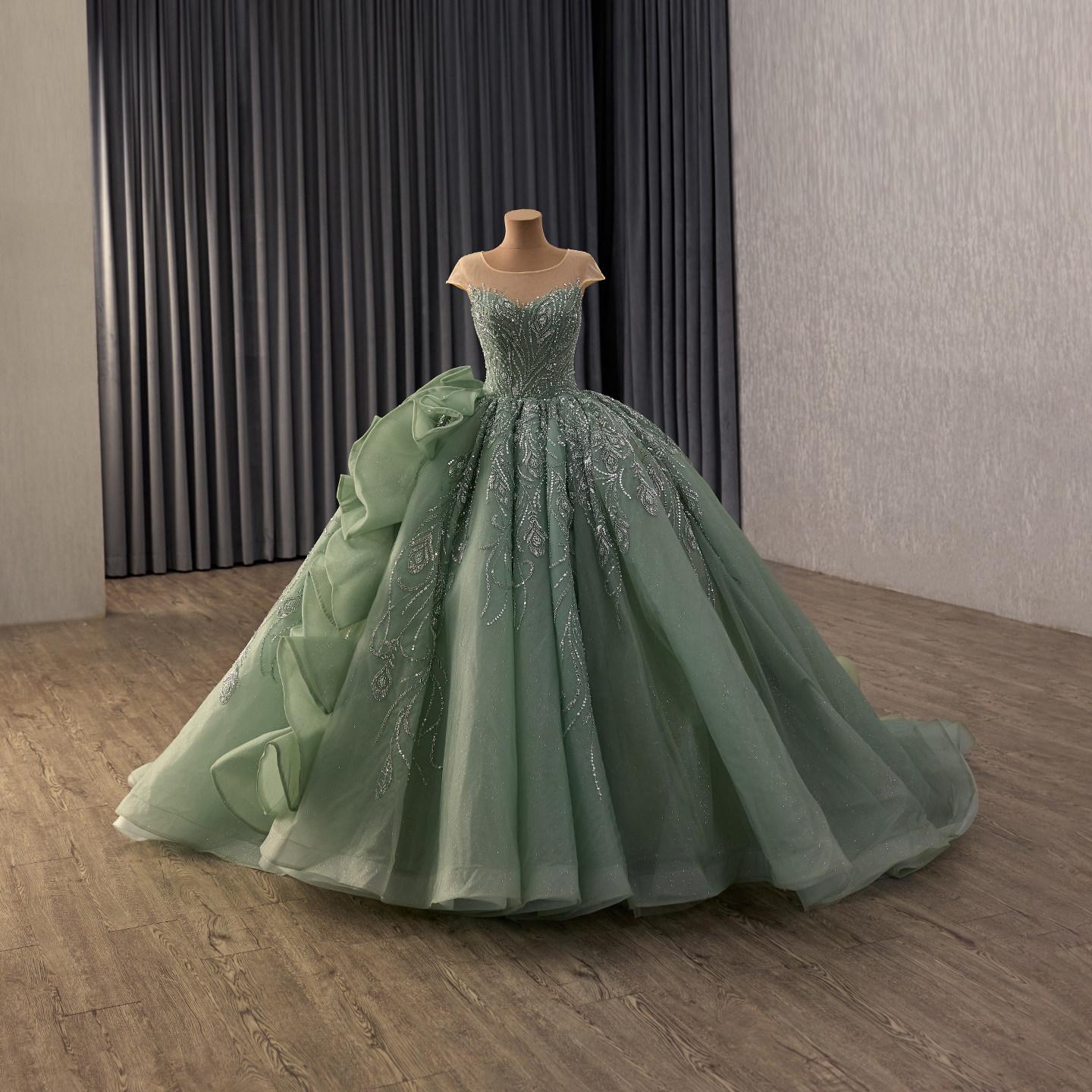 green emerald velvet dress Lace-Up Long Champagne Prom Dress with Sequin Flowers Champagne Multi / 10
