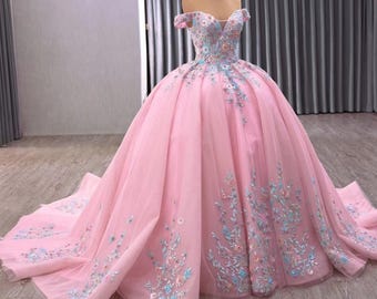 Pink Cinderella Wedding Dress, Cinderella Live Action, Disney Inspired Fairytale, Coloured Echanted ball gown
