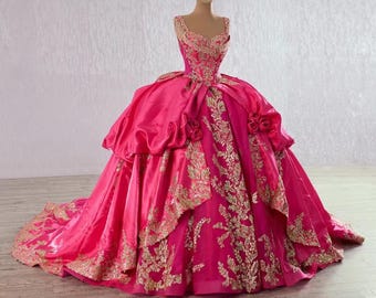 Pink Lace Wedding Dress, Fairytale Bridal Gown, Custom Made