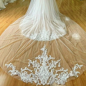 Cathedral Wedding veil Lace wedding veil Lace trim bridal veil 2 tires Fingertip double tiers Veil Catholic Wedding Veil Long bridal veil
