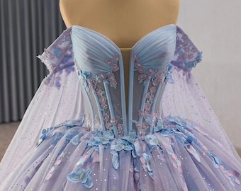 Lavender Lace Ball Gown, Cinderella Fairytale Wedding Dress