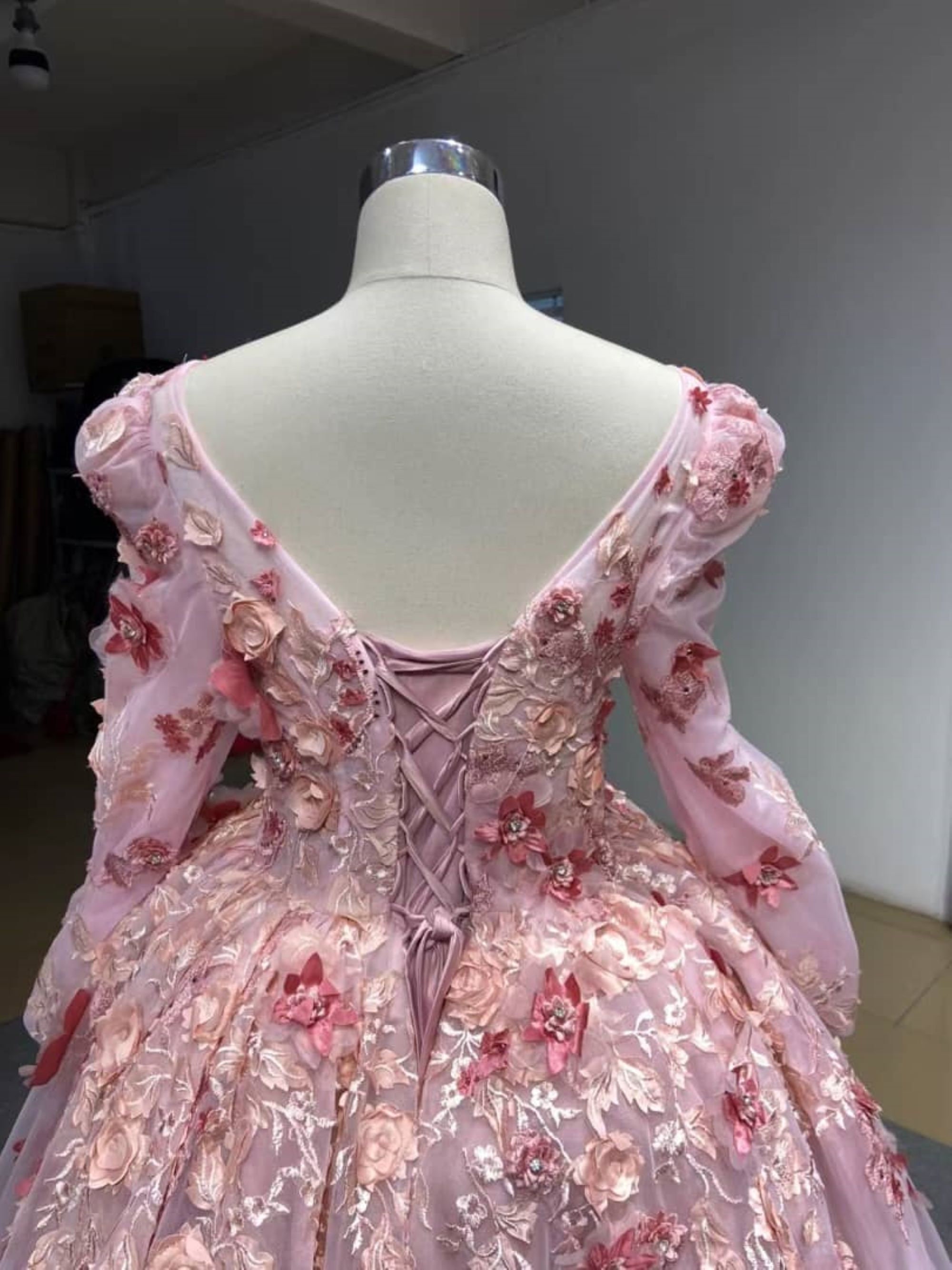 Pink Lace Wedding Dress, Fairytale Blush Dusty Pink Gown Princess Style. Pink Lace Wedding Dress, Fairytale Blush Dusty Pink Gown Princess Style.