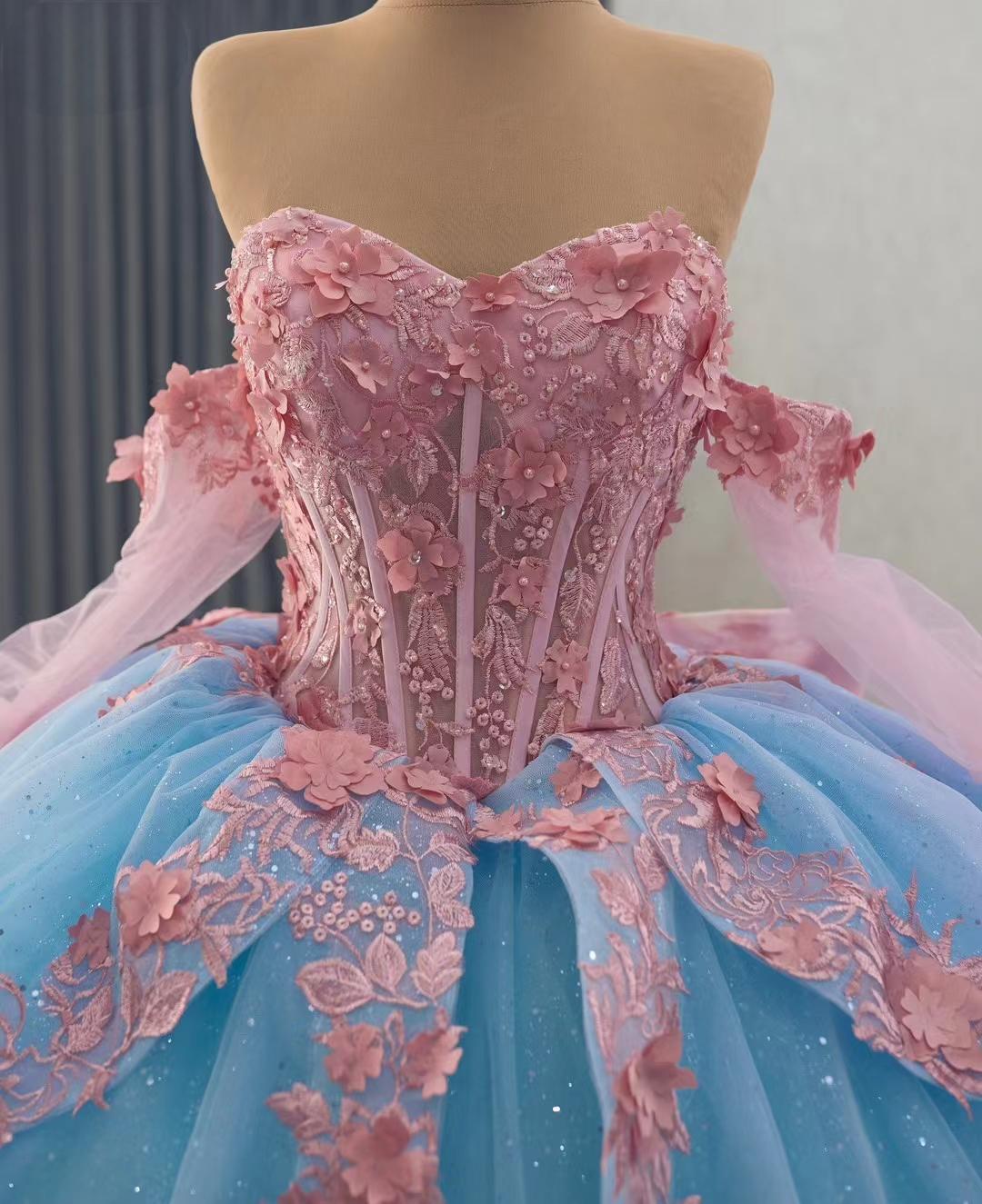 Luxury Cinderella Wedding Dress, Sky Blue Corset Ballgown, Pink Embroidery - Etsy Luxury Cinderella Wedding Dress, Sky Blue Corset Ballgown, Pink Embroidery - Etsy