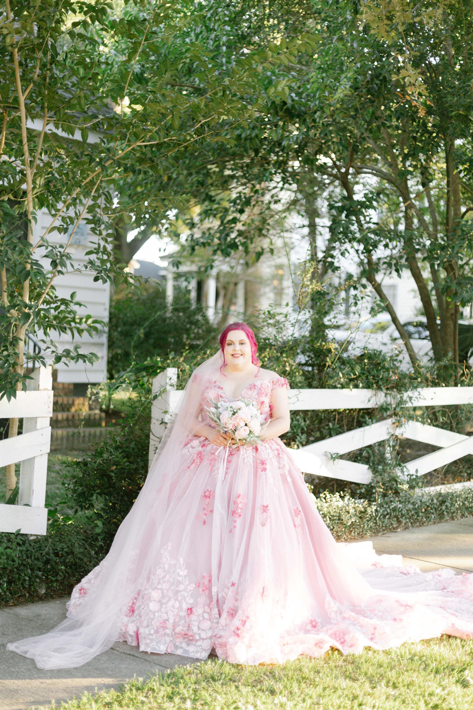 Pink Lace Wedding Dress, Fairytale Blush Dusty Pink Gown Princess Style.
