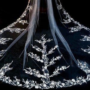 Cathedral Wedding veil Lace wedding veil Lace trim bridal veil 2 tires Fingertips double tiers Veil  Long bridal sinlgle layer veil