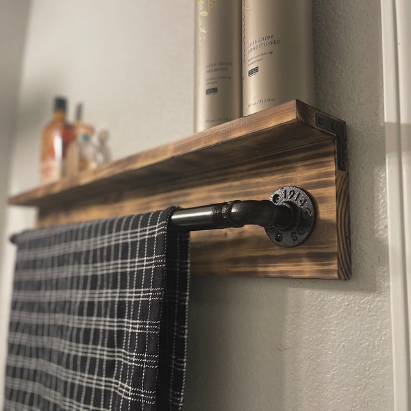 Rustic Shelf With Towel Bar Etsy