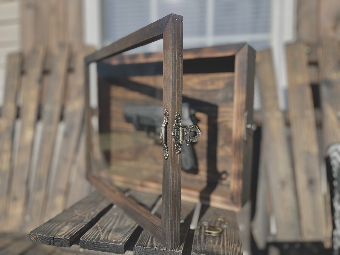 Single Pistol Display Case Wall Mount Solid Hardwood Etsy