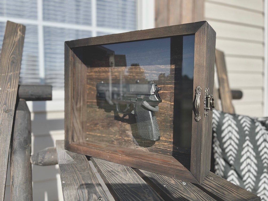Single Pistol Display Case Wall Mount Solid Hardwood Etsy