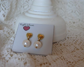 Heart and Pearl Drop Dangle Earrings