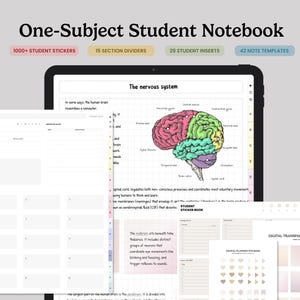 One Subject Notebook with 15 tabs for Student,Hyperlinked Goodnotes Notepads,Academic Agenda Portrait Notebook bundle