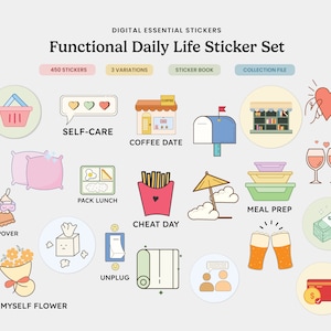 Digital Everyday Stickers Bundle for Goodnotes iPad Planner, Daily Life Stickers Pack,Everyday Essential Sticker Pack, Aesthetic Stickers