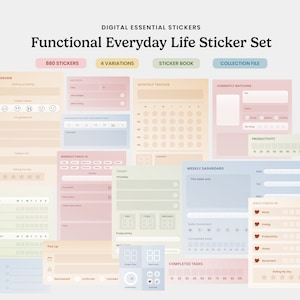 Essential Everyday Stickers Goodnotes Bundle for Journaling, Digital Life Planner Sticker Book,Functional Cute Stickers, Aesthetic Widgets