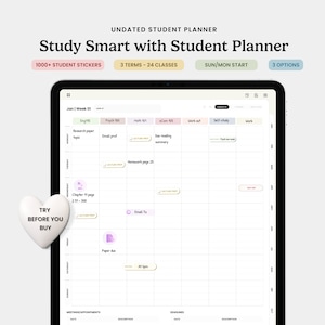 Digital Undated Academic Goodnotes Planner for Student, College Notebook, Study Weekly Planner Sticker Bundle,Aesthetic Academic Agenda Pack