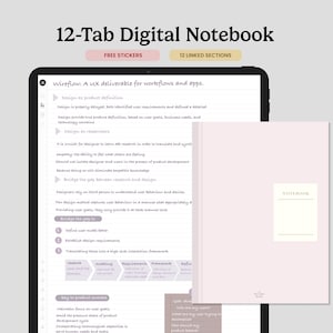 Minimalist Digital Notebook, 12 Tabs Digital Notebook, Goodnotes, Notebook with Tabs, Notability, Notetaking Apps, Notebook for students