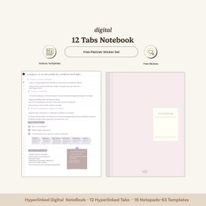 Minimalistisches digitales Notizbuch, 12 Tabs digitales Notizbuch, Goodnotes, Notizbuch mit Tabs, Notability, Notiz-Apps, Notizbuch für Studenten
