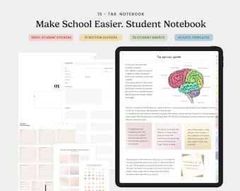 Digital One Subject Notebook with 15 tabs for Student,Hyperlinked Goodnotes Templates,Academic Agenda Portrait Notebook bundle