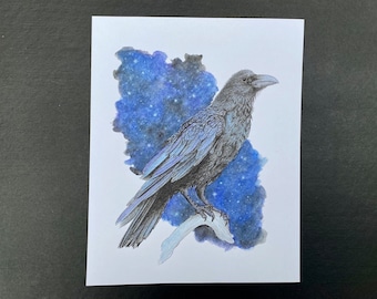 Raven Giclée Art Print: Starlight Night Sky Watercolor Painting