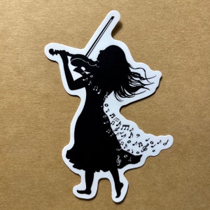 Violinist Sticker - Musician Sticker Silhouette Art for Violin or Viola Player, Music Student or Music Teacher Gift, Music Note Design