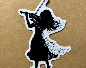 Violinist Sticker - Musician Sticker Silhouette Art for Violin or Viola Player, Music Student or Music Teacher Gift, Music Note Design