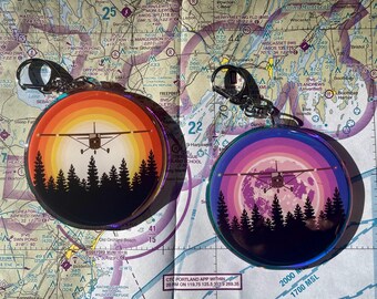 Cessna 172 Keychain With Small Airplane Flying Over Forest-Gift for Pilots and Aviation Enthusiasts