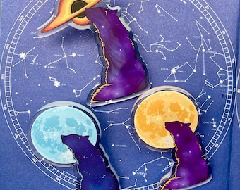 Cosmic Wolf Acrylic Pin: Full Moon & Black Hole, Space Themed