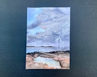 Acadia Seascape Art Print: Maine Tidepools Watercolor