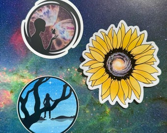 Cosmic Stickers: Fibonacci Sunflower Galaxy, Butterfly Nebula, Stargazing Scene – Space Lover Gift