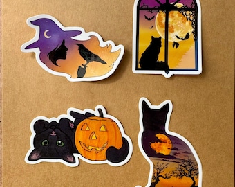 Halloween Art Stickers – Witch, Black Cat Designs