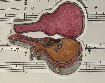 Acoustic Guitar Sticker: Watercolor Guitar Art for Music Lover