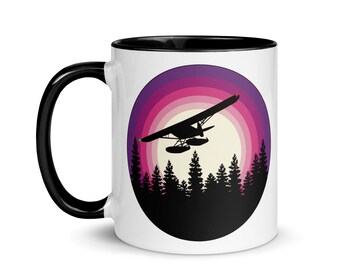 Seaplane Art Mug: Aviation Gift, Dusk Pine Forest Scene