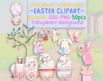 Easter Watercolor SVG - Easter Bunny Storybook Images- Watercolor Bunny SVG - Easter Stickers - Watercolor Bunnies Cut file - Easter Cricut