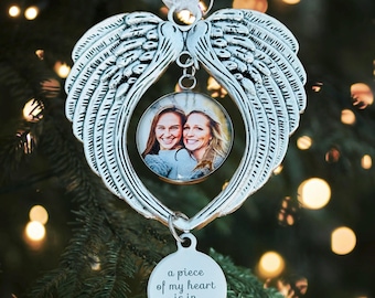 Photo Memorial Christmas Tree Charm Personalised Image Tree Decoration - Angel Wings Memorial Christmas ornament In Loving Memory Photo Gift