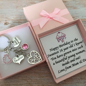 Happy 16th Birthday Gift, Sweet 16th Keyring, Sixteenth Birthday, 16th Keepsake Gift, Personalised Sweet 16th 17th 18th 21st Birthstone Gift