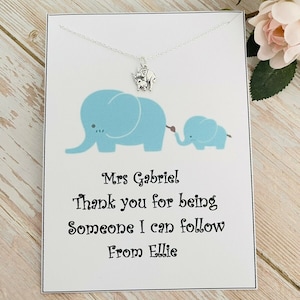 Gifts for Teacher Personalised Elephant card Necklace - Teacher,Teaching assistant,Nursery teacher,Head teacher,Special needs teacher Gift