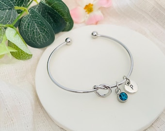 Gepersonaliseerde zilveren vriendschapsknooparmband, cadeau voor haar, beste vriend Verjaardagscadeaus, huwelijkscadeaus, cadeaus bruidsmeisje, eerste geboortesteen