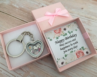 Personalised HAPPY BIRTHDAY Gifts Silver Locket Keyring 16th 21st 30th 40th Birthday gifts for her / Girls Gifts