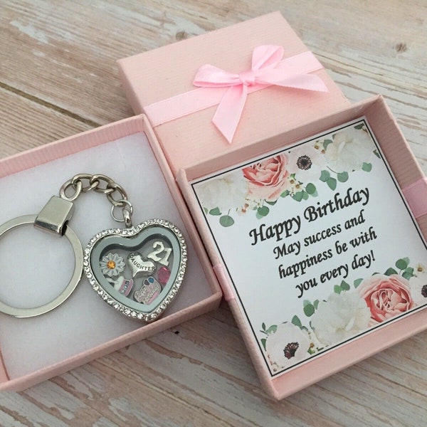 Personalised HAPPY BIRTHDAY Gifts Silver Locket Keyring 16th 21st 30th 40th Birthday gifts for her / Girls Gifts