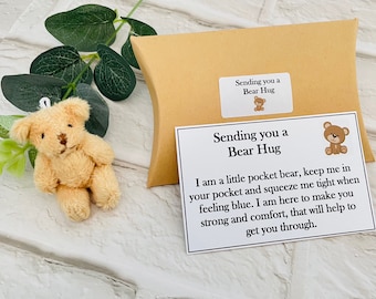 A Little Pocket Bear Hug, Personalised pocket bear hug. Supports positive mental health. Bear Hug Gift. Thinking of you gift, A hug for you