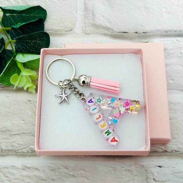 Custom Name Keychain, Personalized Birthday Gifts, Bag Charm, Any Name Letter Initials Resin Keyring, Gift For Her, Handmade Friendship Gift