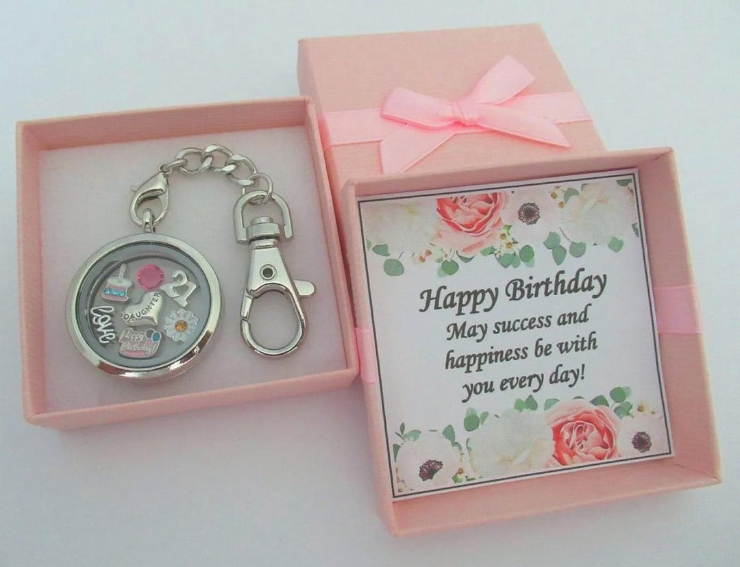 BIRTHDAY Gift Floating Memory Locket Keyring 16th 18th 21st 30th 40th ...