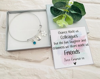 Work Colleague Keepsake Gift Bracelet, Birthstone, Initial, Flower, Friend Laving, Birthday, Retirement, Christmas