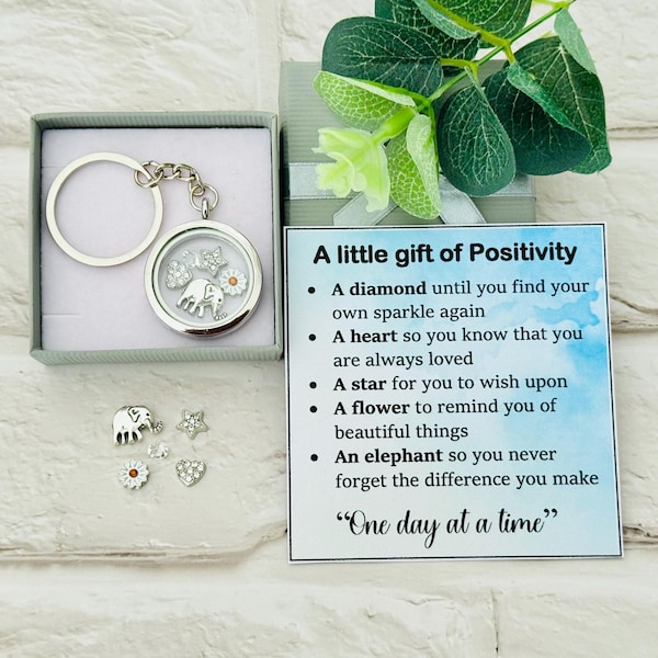 Ein kleines Geschenk der Positivität, Angst - Denken an Sie, Sympathie, Unterstützung Geschenk, Komfort, Umarmung, Freundschaftsgeschenk - Medaillon Schlüsselanhänger + Karte