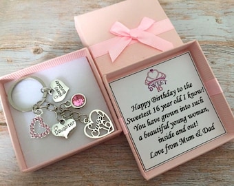 Happy 16th Birthday Gift, Sweet 16th Keyring, Sixteenth Birthday, 16th Keepsake Gift, Personalised Sweet 16th 17th 18th 21st Birthstone Gift